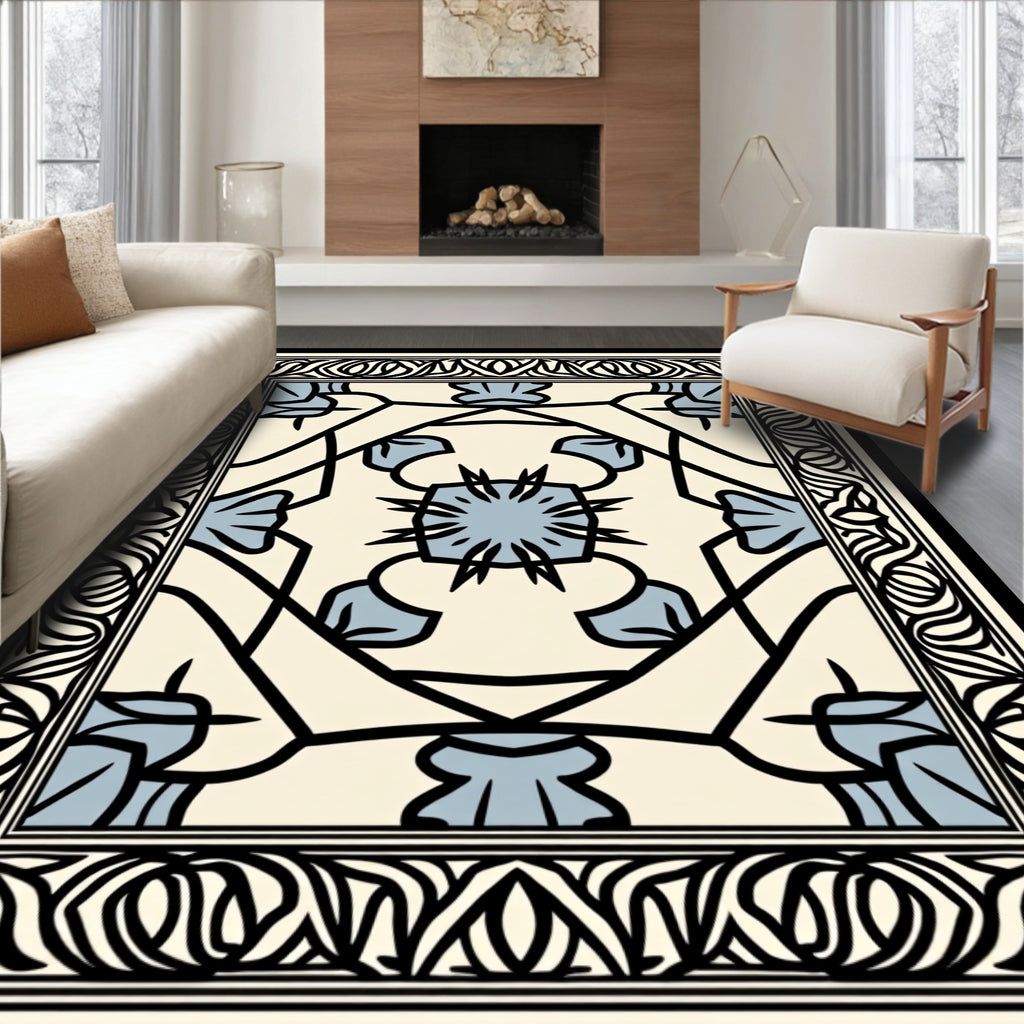 Classic Black Floral Mandala Rug