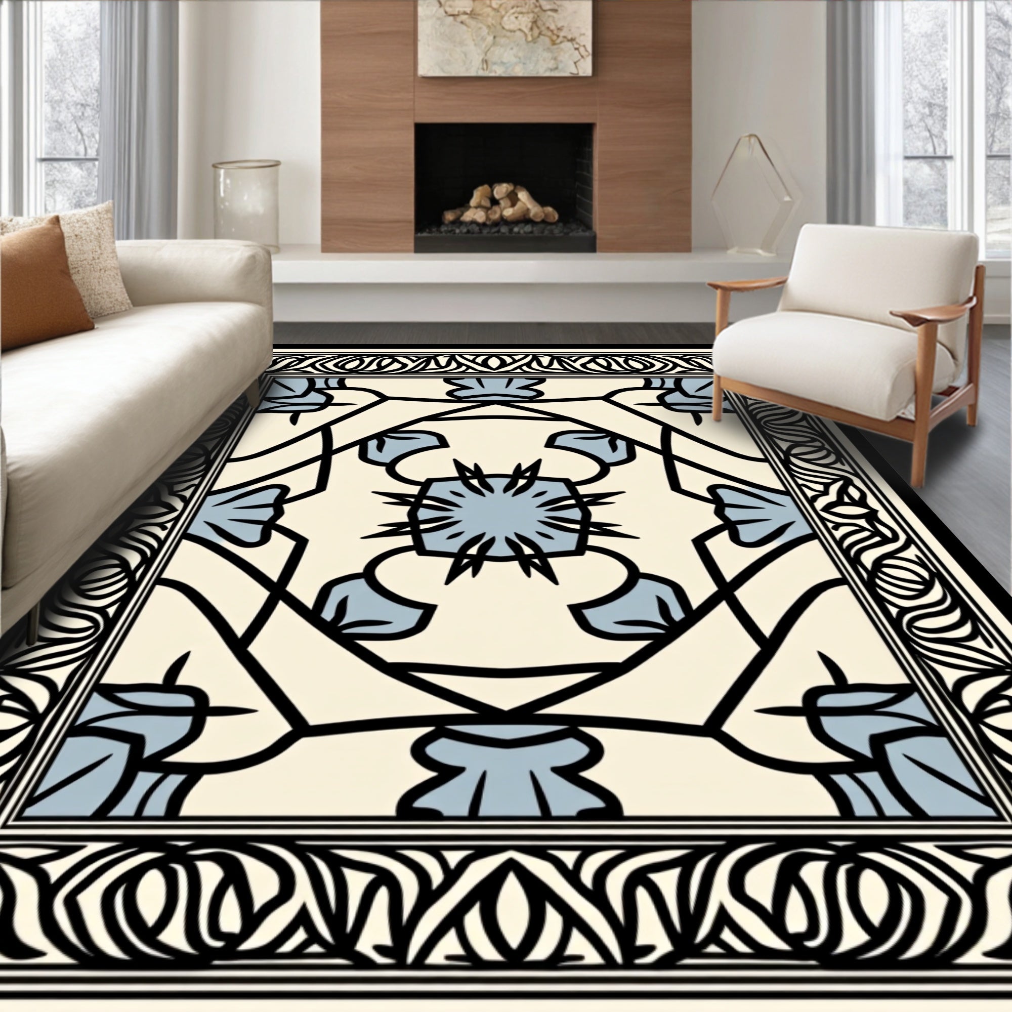 Classic Black Floral Mandala Rug