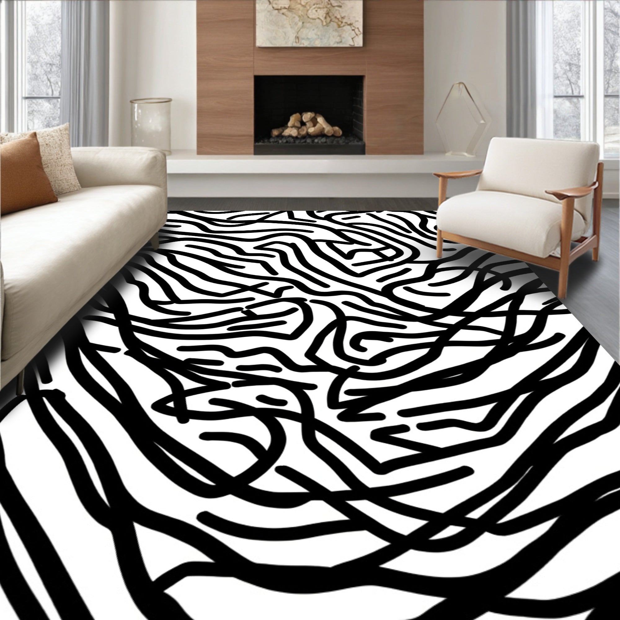 Abstract Zebra Stripe Pattern Design Rug