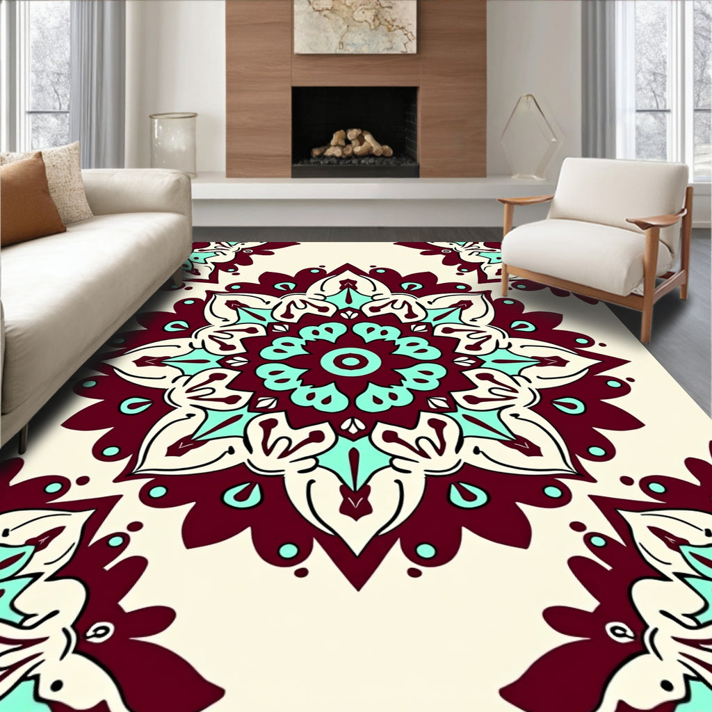 Ornate Mandala Floral Pattern Rug