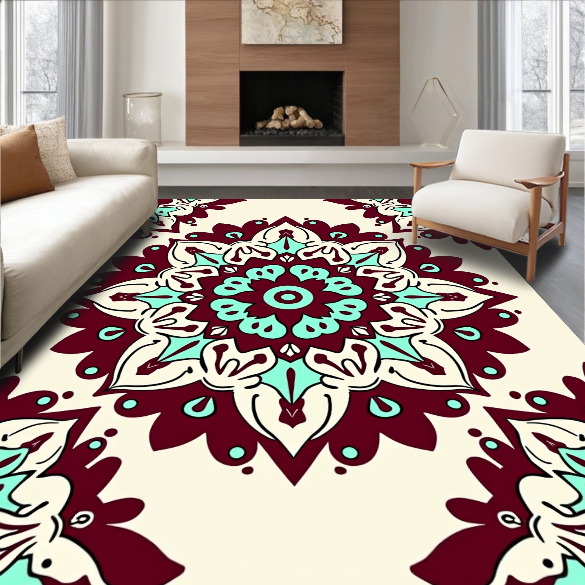 Ornate Mandala Floral Pattern Rug