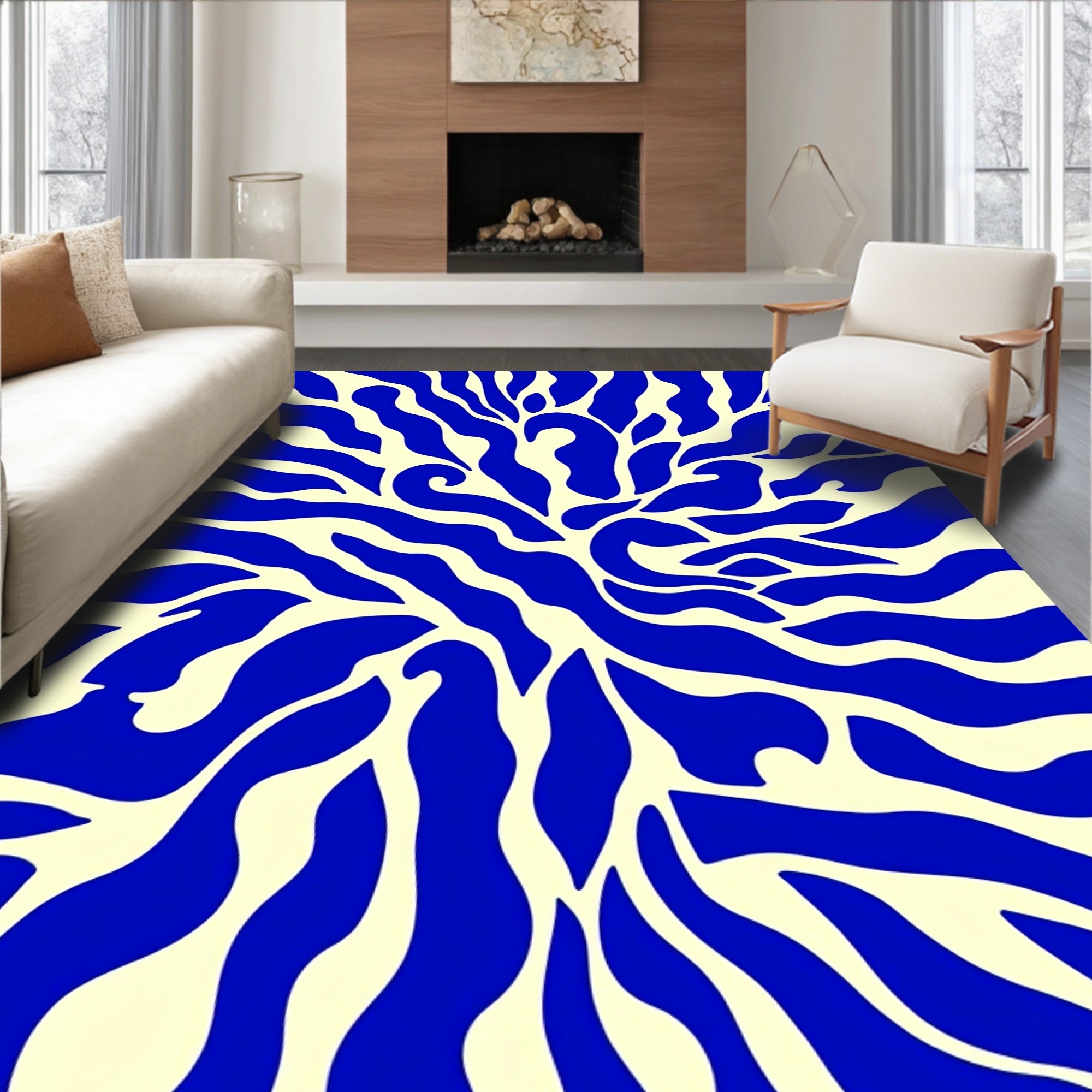 Abstract Organic Blue Pattern Rug