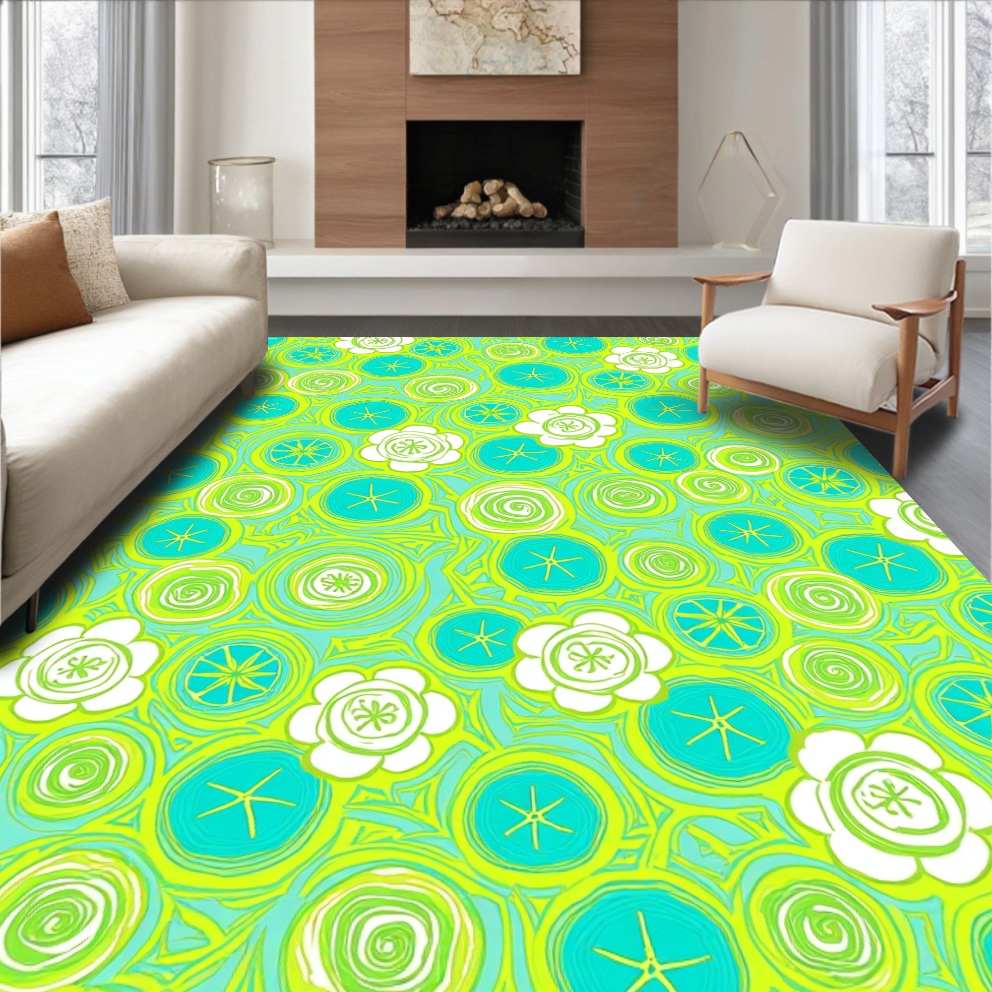 Funky Circular Floral Pattern Rug