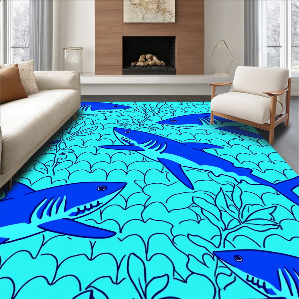 Oceanic Shark Theme Tile Pattern Rug