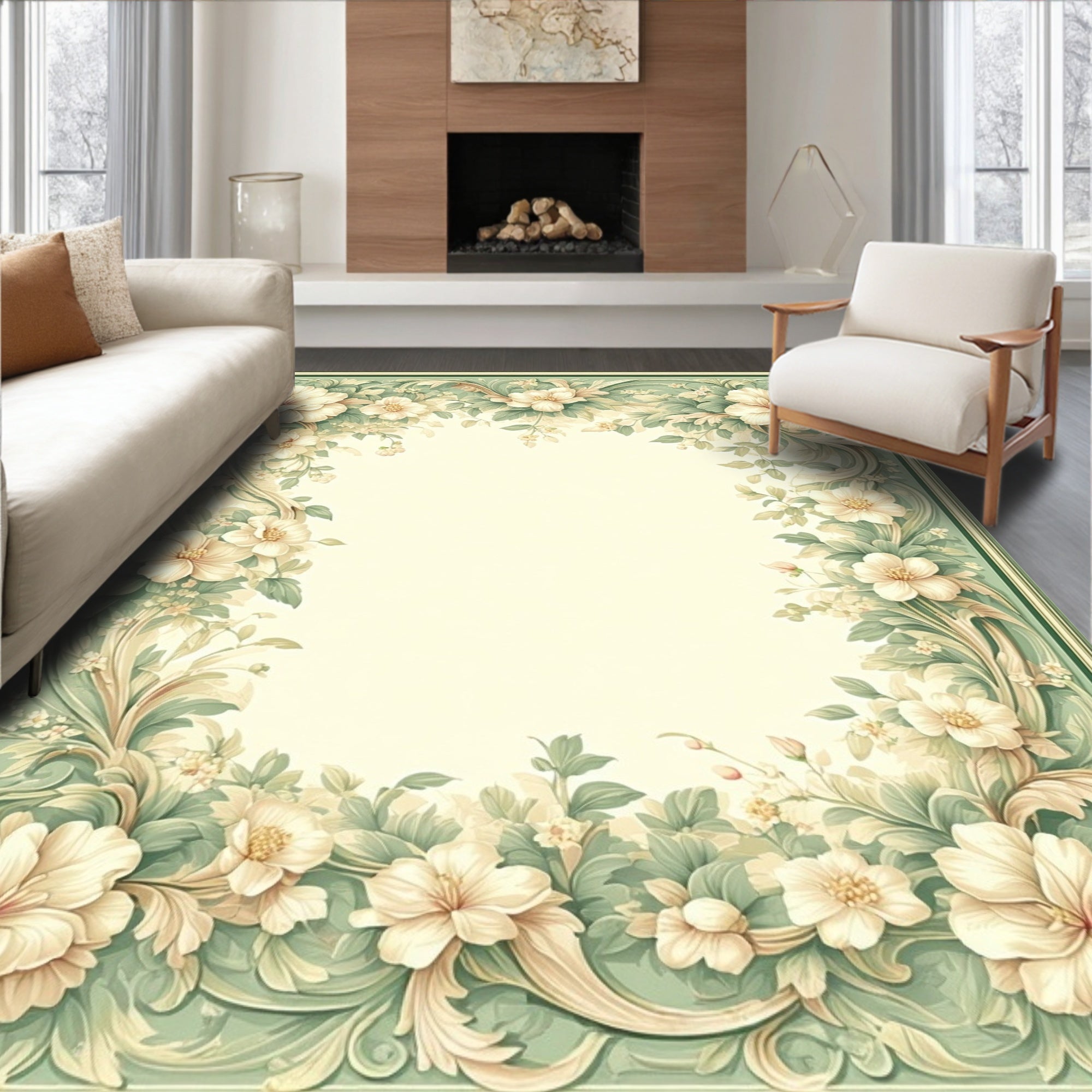 Elegant Floral Swirl Vintage Pattern Rug