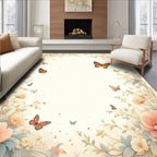 Delicate Floral Butterfly Meadow Design Rug