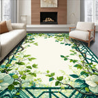 Green Vine White Floral Garden Rug