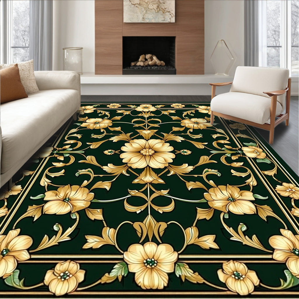 Golden Floral Scroll Classic Rug