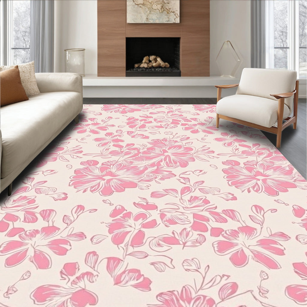 Pink Floral Sketch Pattern Rug
