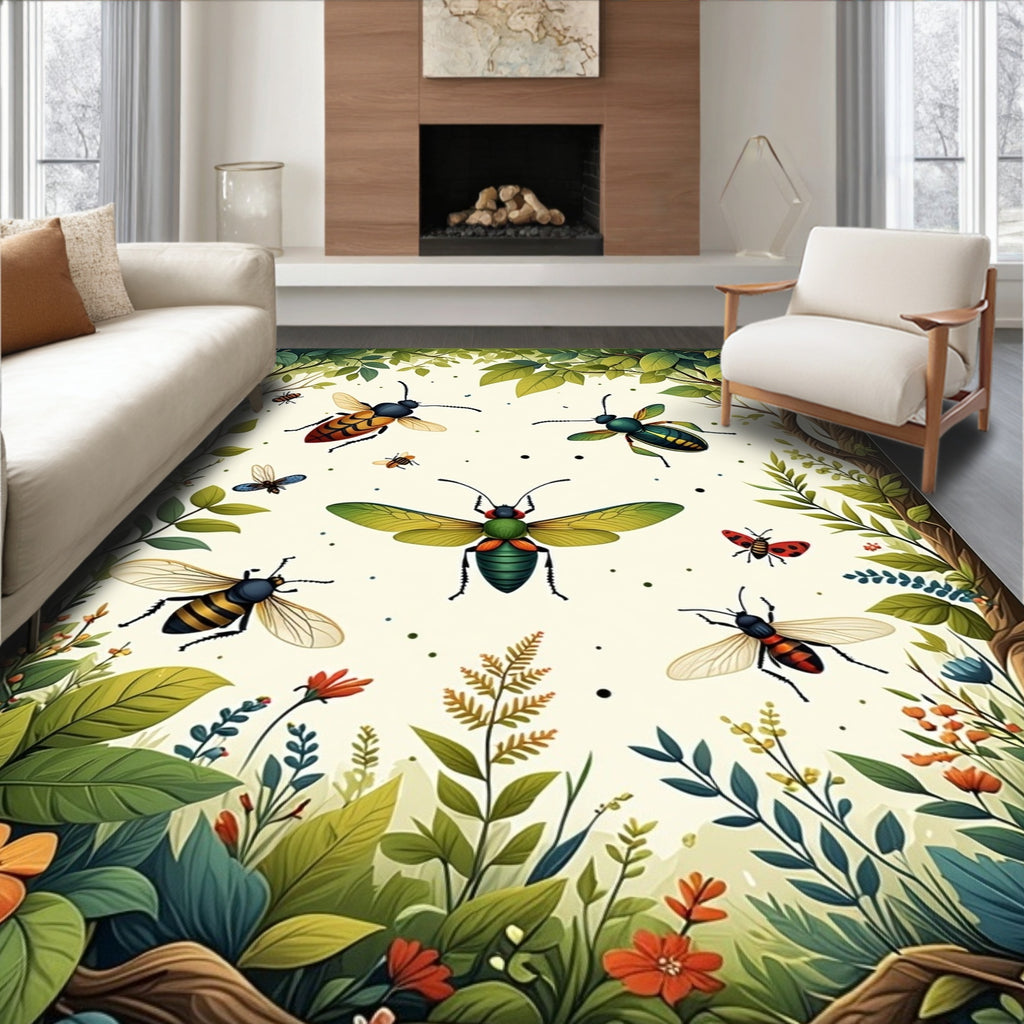 Nature Insects Floral Pattern Rug