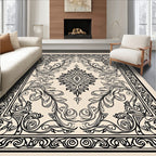 Ornate Floral Scrollwork Monochromatic Design Rug