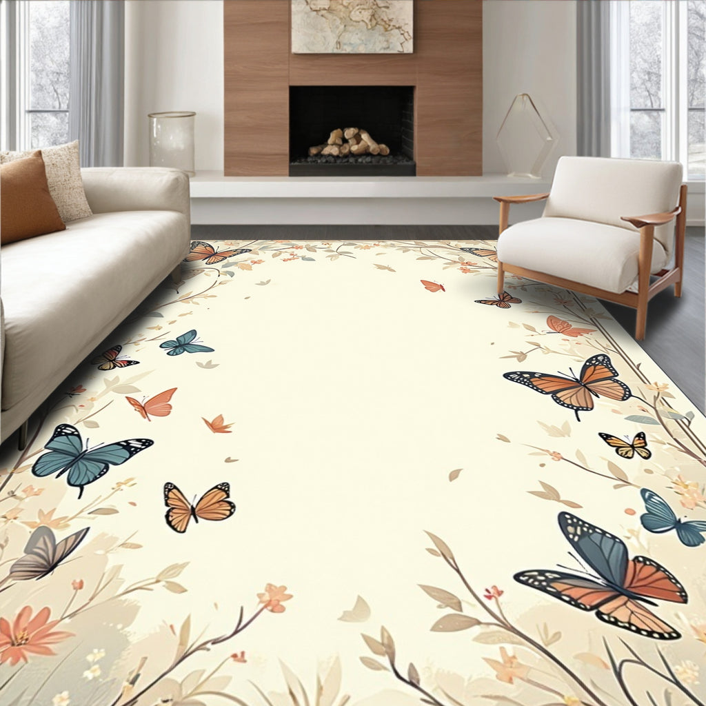Vintage Butterfly Garden Whimsical Design Rug