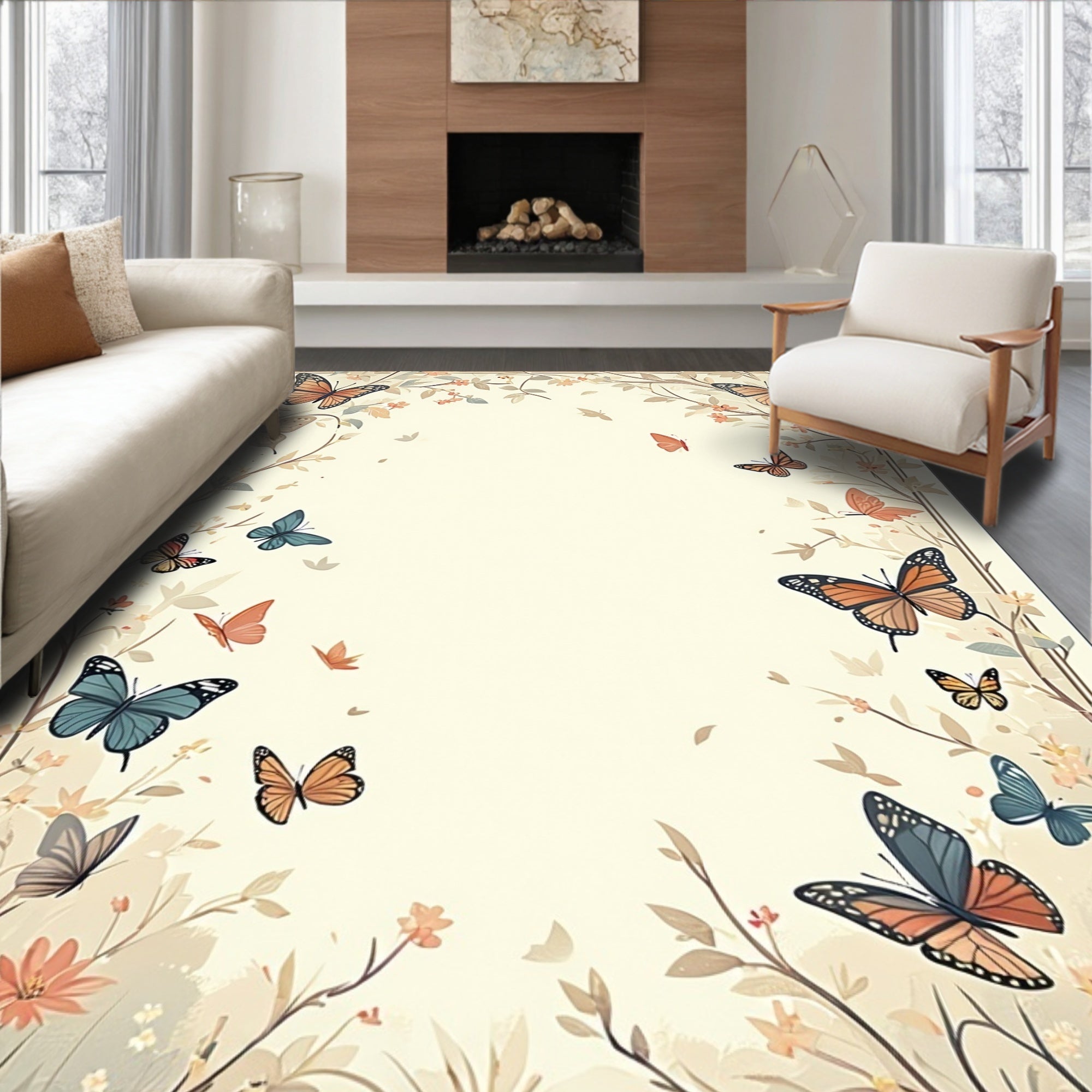 Vintage Butterfly Garden Whimsical Design Rug