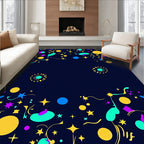 Vibrant Confetti Stars on Navy Background Rug