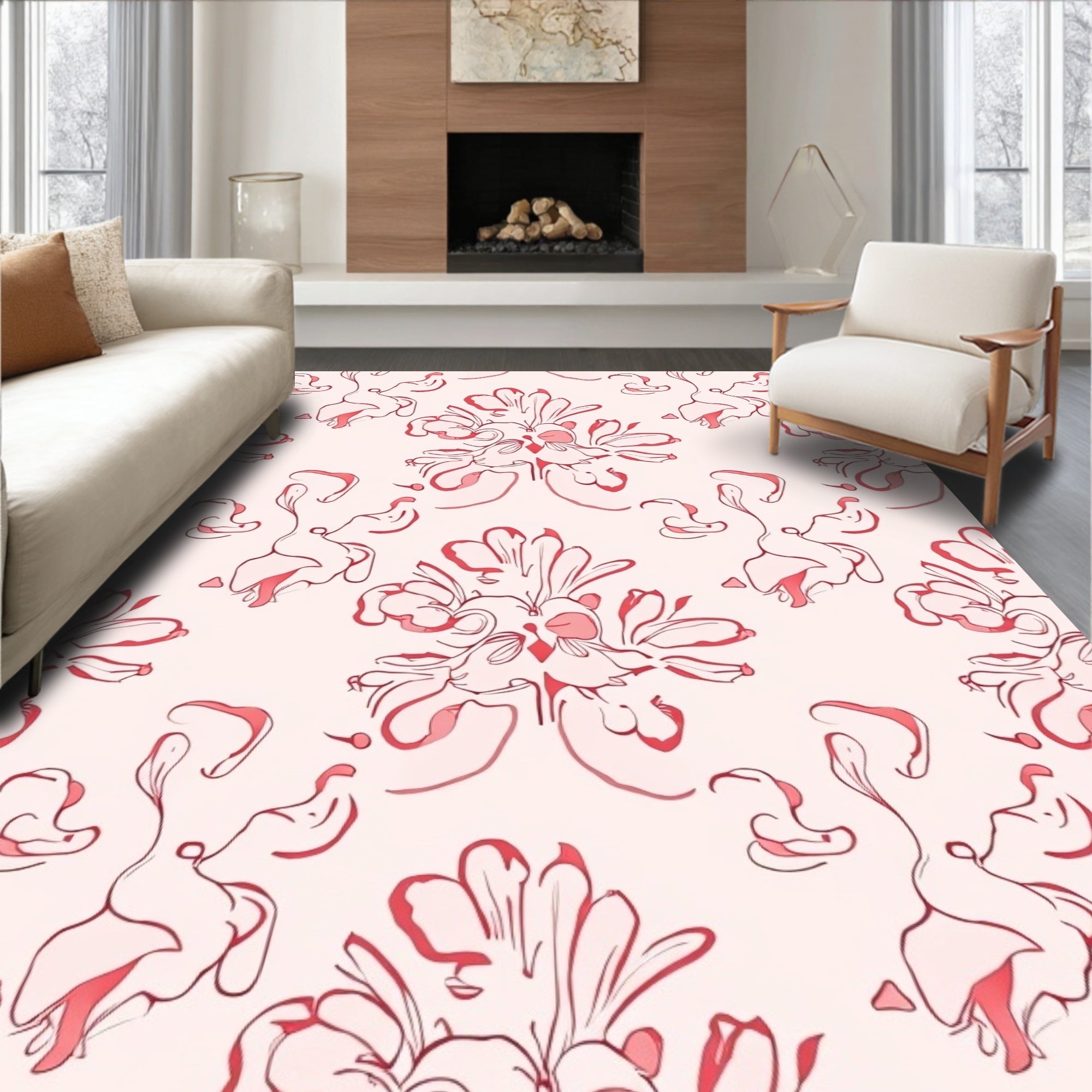Romantic Floral Outline Pattern Rug