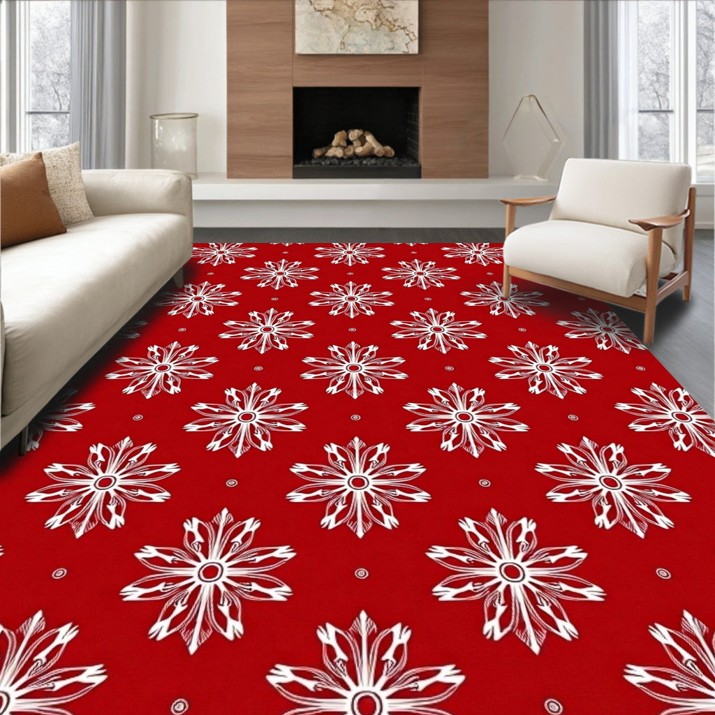 Crimson White Geometric Floral Medallion Rug