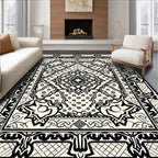 Intricate Black Geometric Symmetry Rug