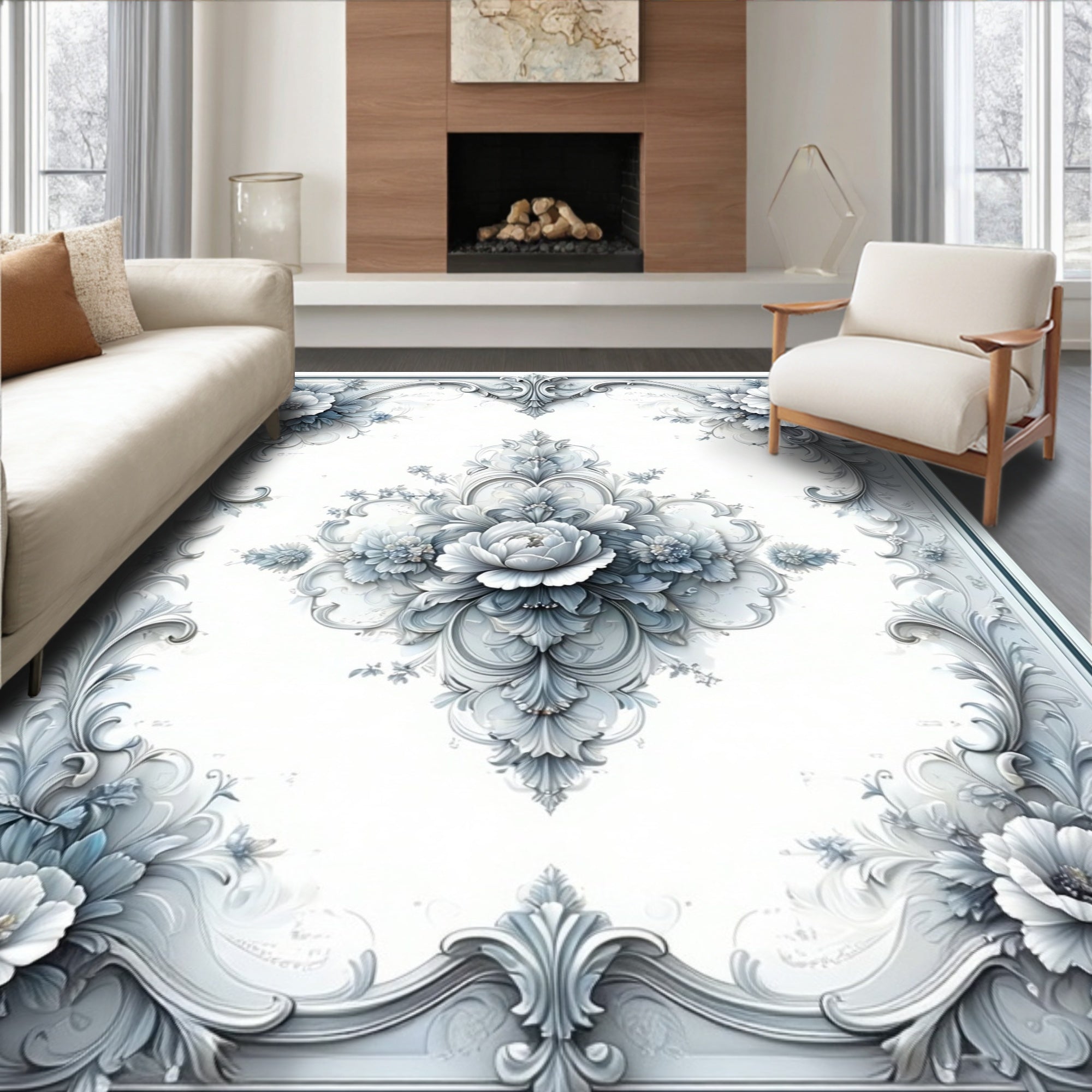 Ornate Floral Scrollwork Rug