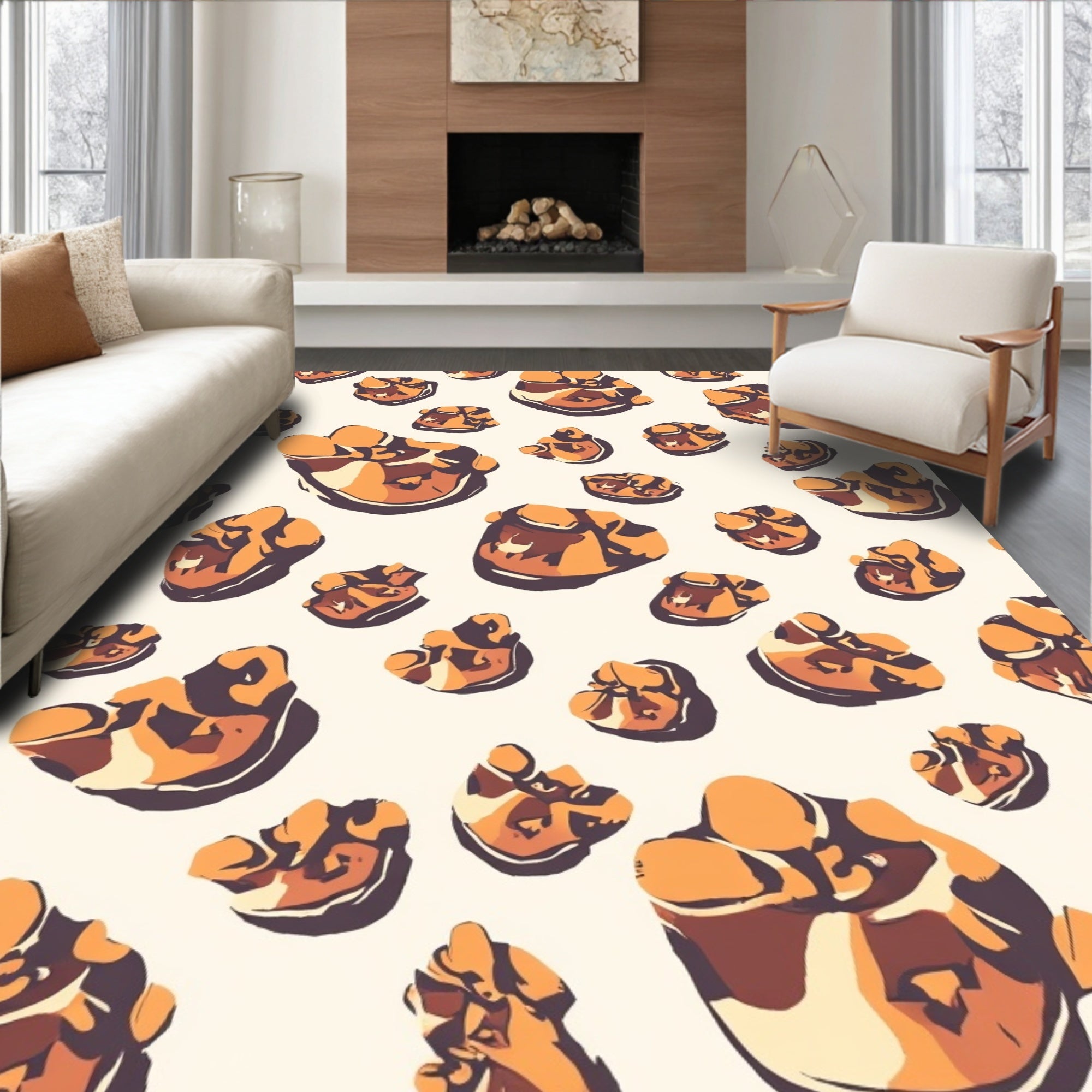 Golden Brown Abstract Pebble Pattern Rug