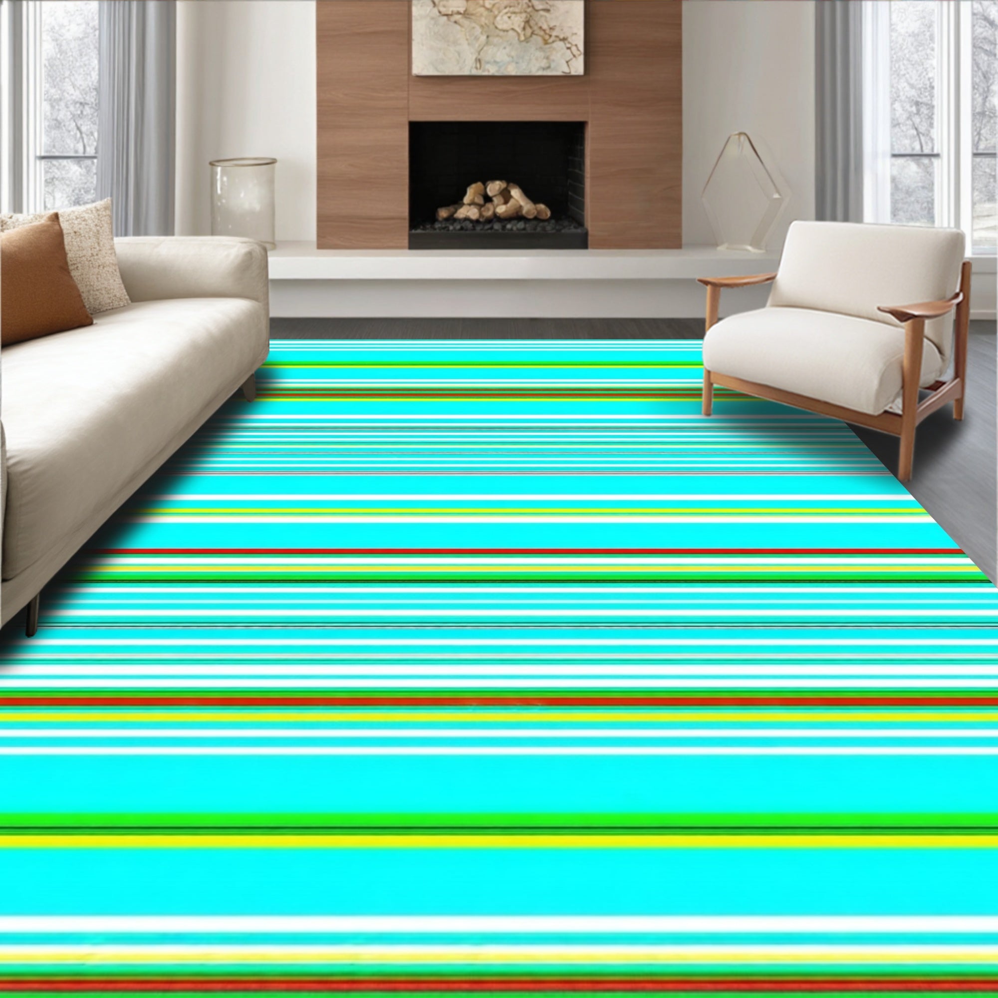 Bright Horizontal Striped Graphic Design Rug