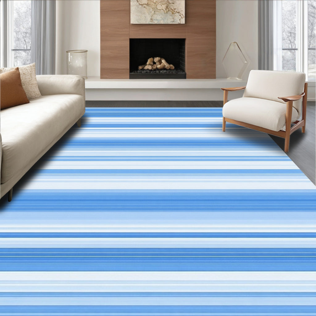 Cool Blue Striped Modern Rug