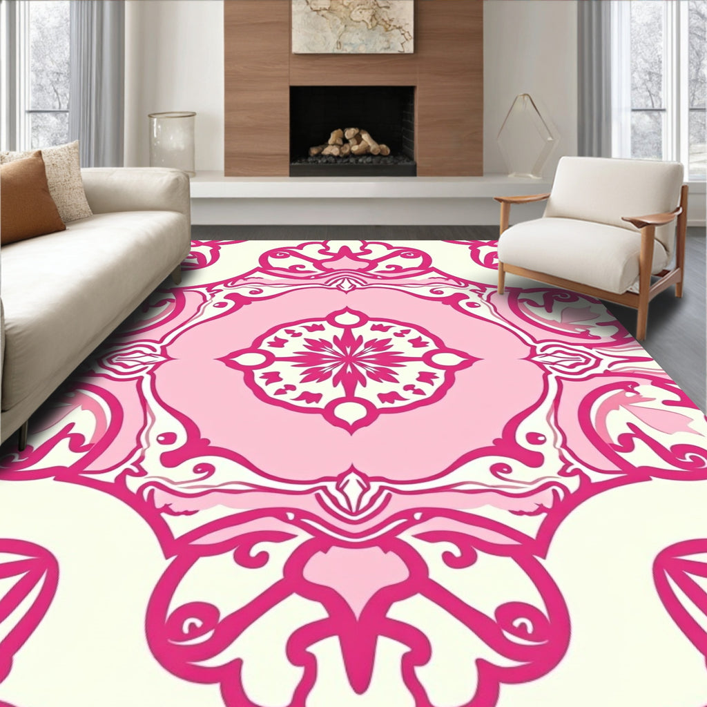 Pink Floral Medallion Pattern Rug