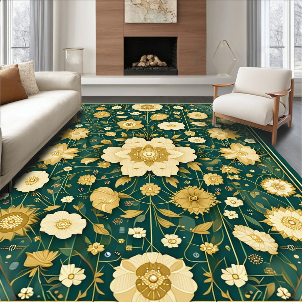Classic Floral Vines Emerald Green Rug