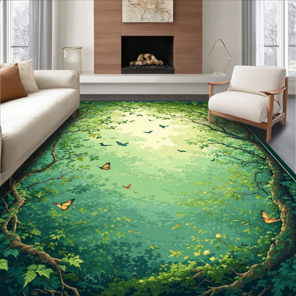 Enchanted Forest Butterfly and Bird Design Rug