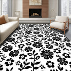 Classic Black White Floral Pattern Rug