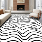 Abstract Black White Wavy Stripes Rug