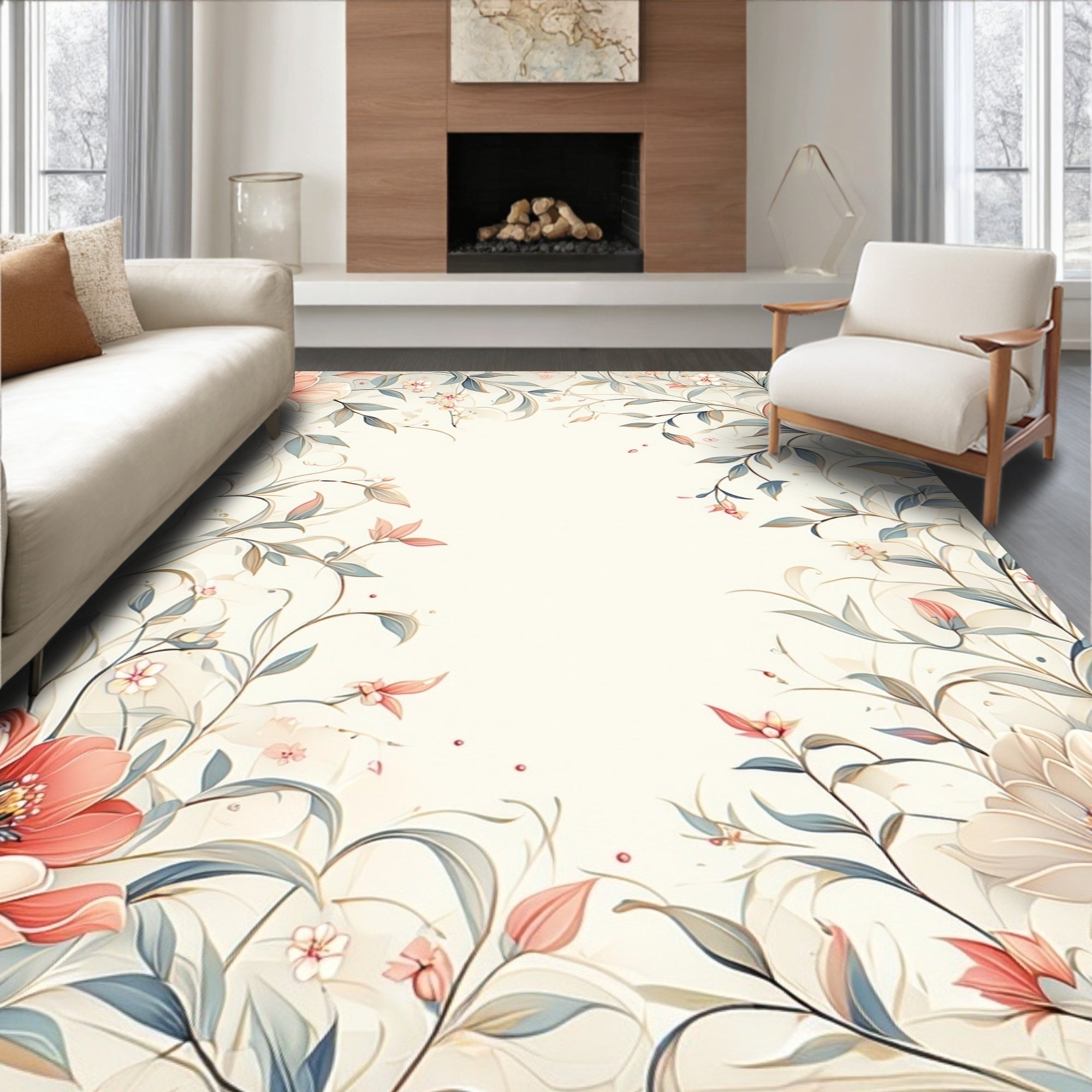 Soft Floral Botanical Garden Design Rug