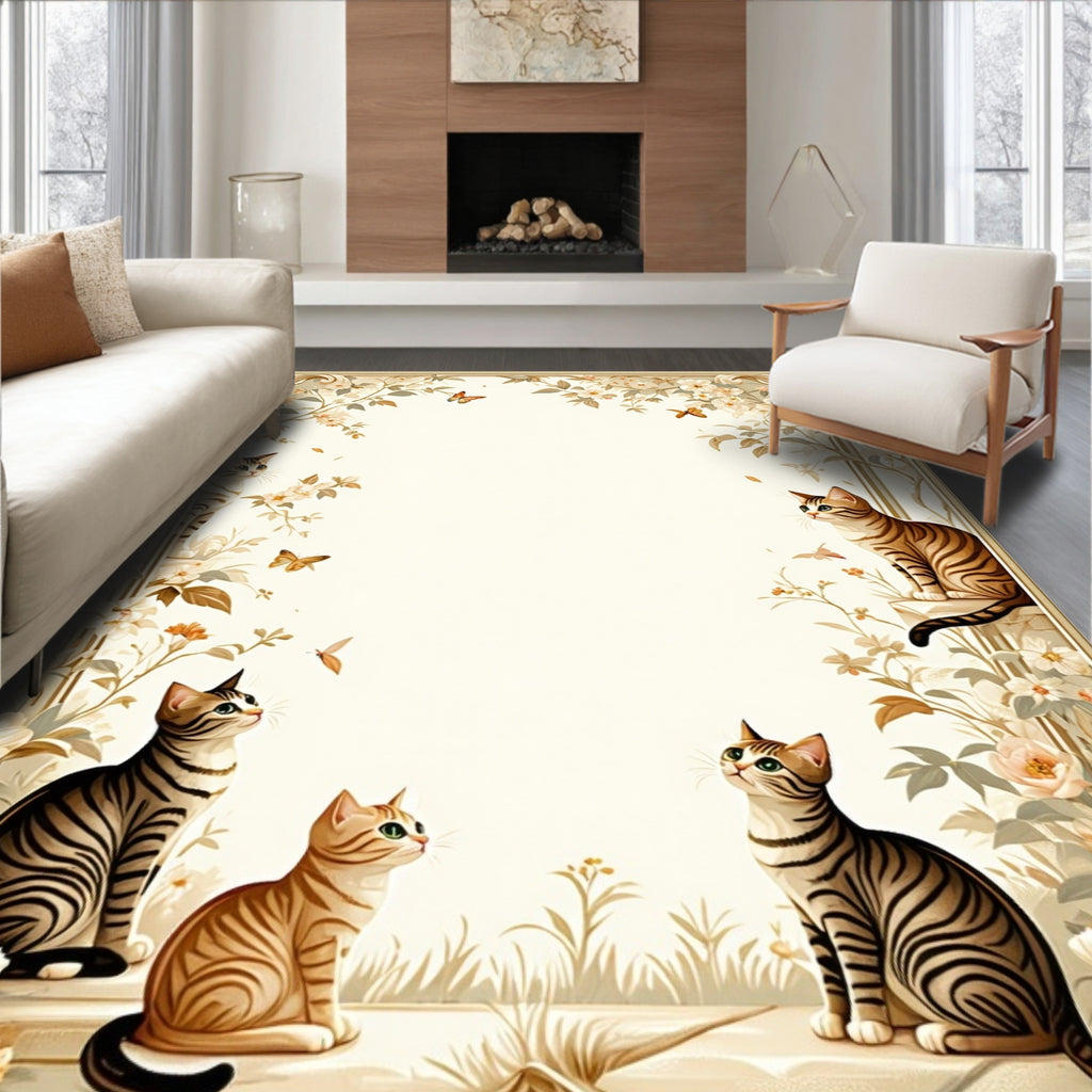 Whimsical Cats and Floral Garden Design Rug