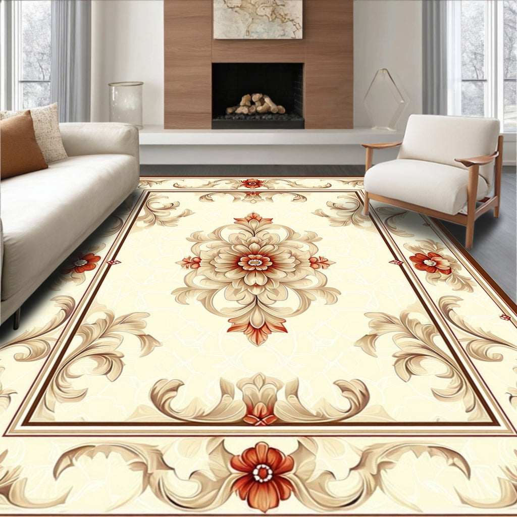 Ornate Floral Scrollwork Elegant Rug