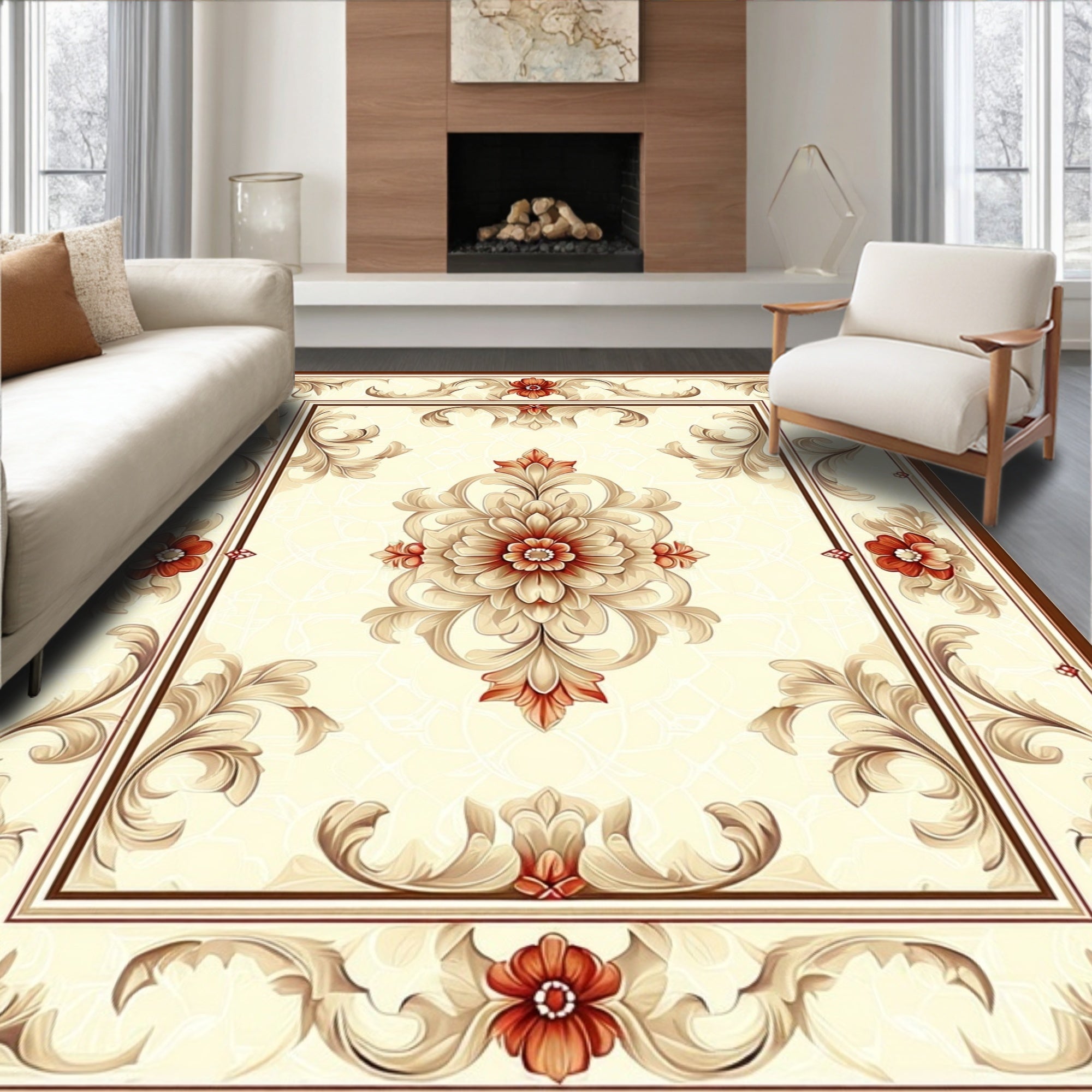 Ornate Floral Scrollwork Elegant Rug