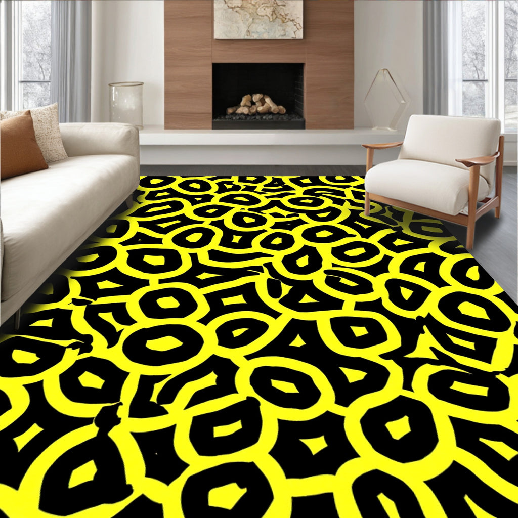 Bold Abstract Yellow Black Circles Rug