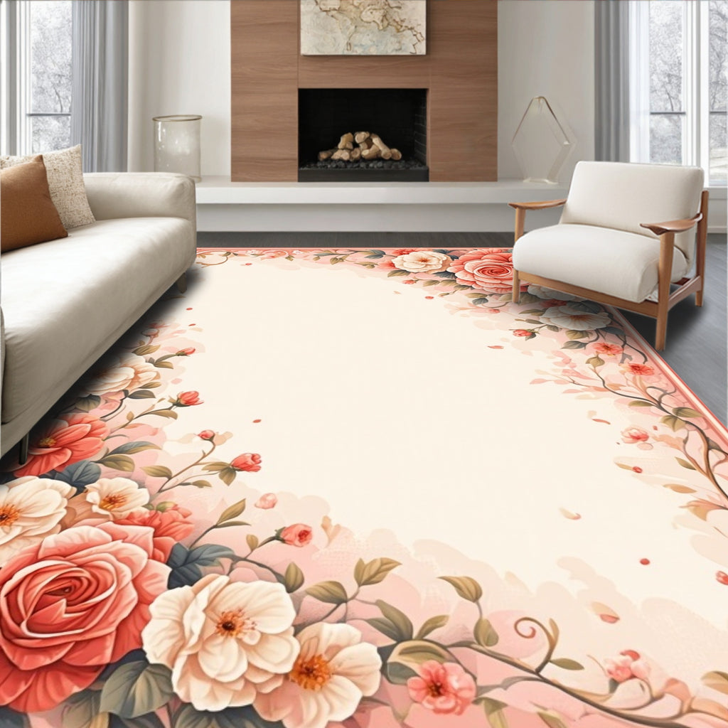 Charming Rose Floral Border Design Rug