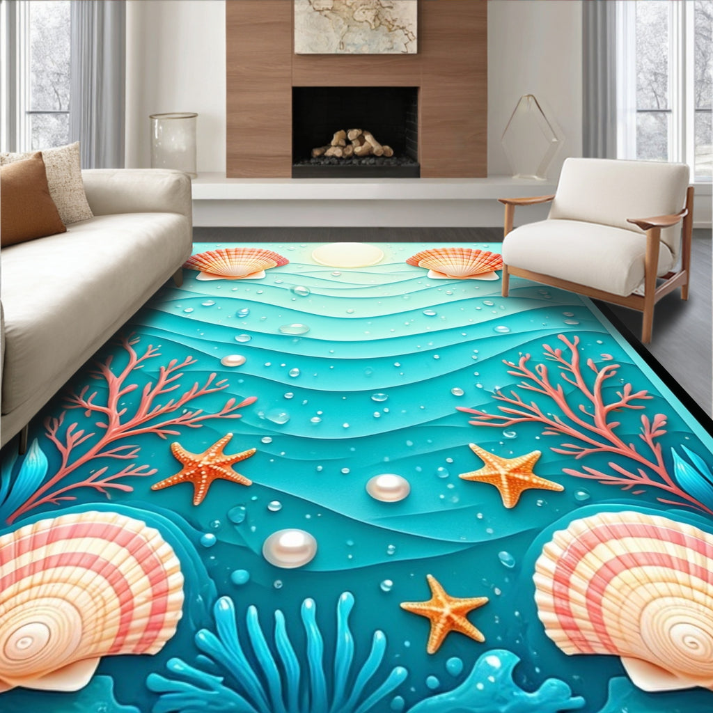Oceanic Shells And Coral Pattern Rug