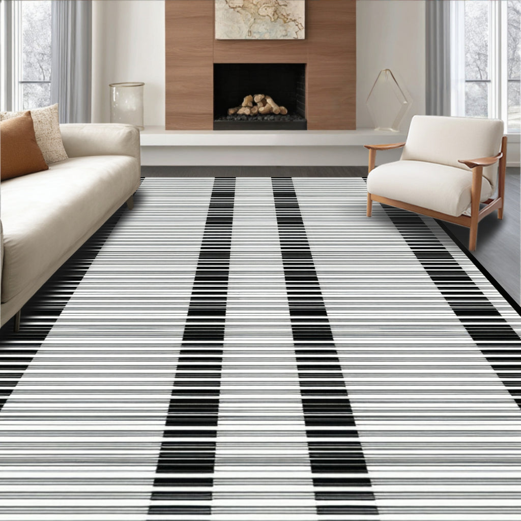 Abstract Black White Striped Pattern Rug