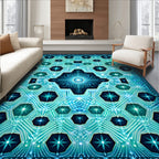 Abstract Geometric Starburst Blue Rug