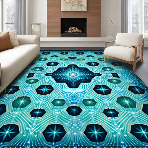 Abstract Geometric Starburst Blue Rug