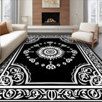 Intricate Black White Floral Sunburst Rug