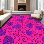 Vibrant Pink Blue Leaf Swirl Design Rug