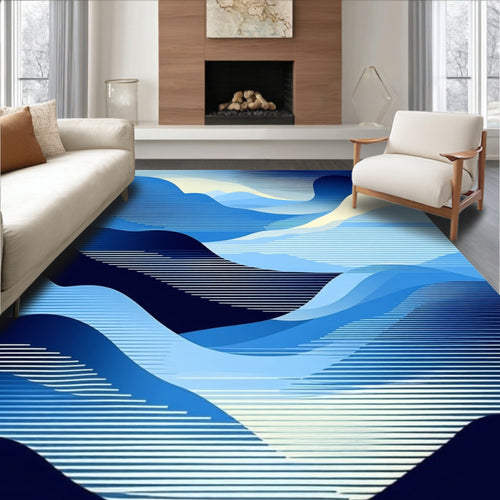 Abstract Blue Wave Pattern Rug