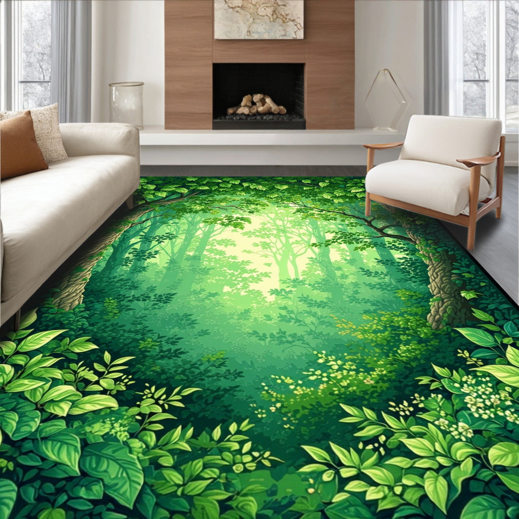 Lush Green Forest Canopy Pattern Rug