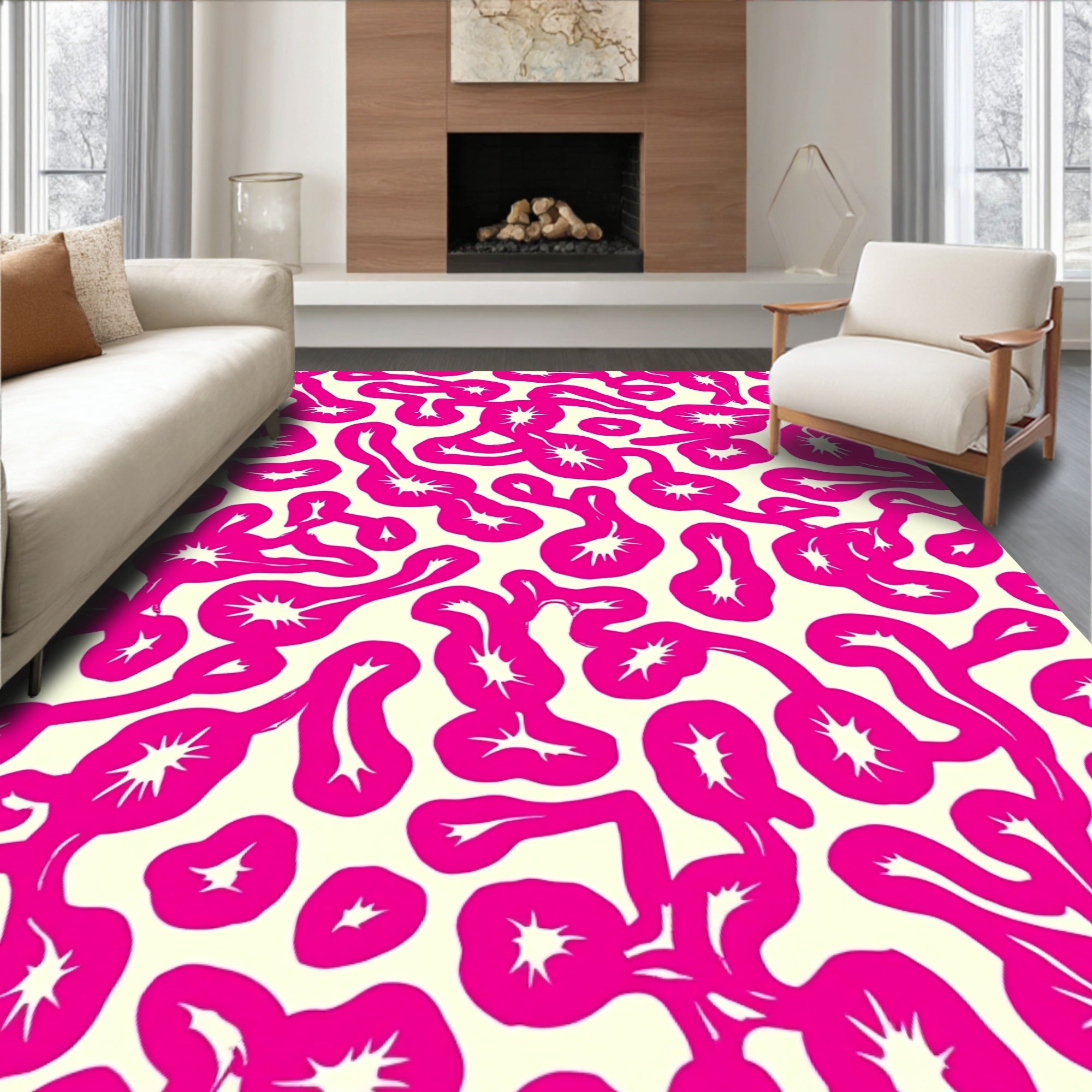 Abstract Organic Pink Swirl Pattern Rug
