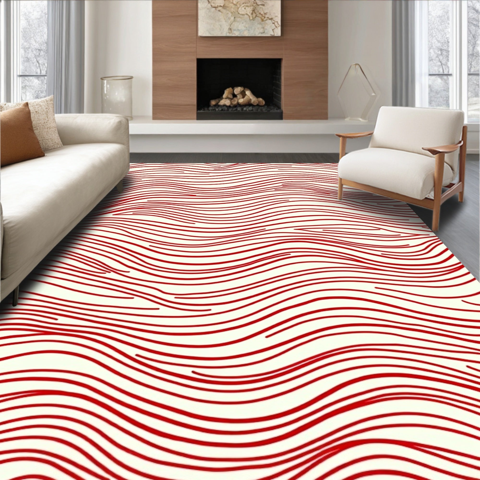 Red Organic Wave Pattern Rug