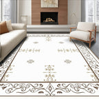 Ornate Brown Scrollwork Floral Arrangement Rug