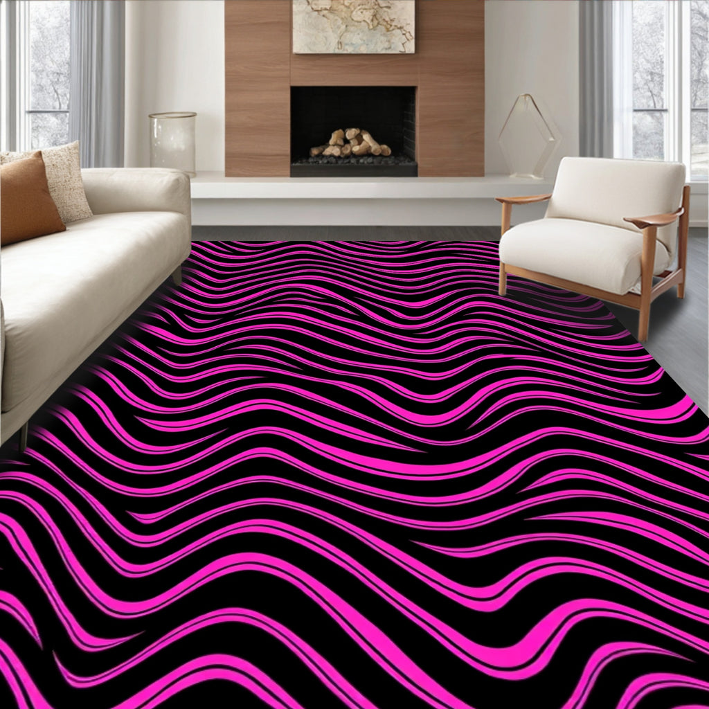 Vibrant Pink Wave Pattern Rug