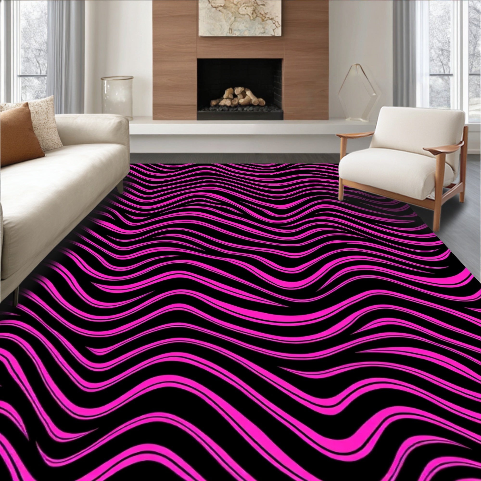 Vibrant Pink Wave Pattern Rug