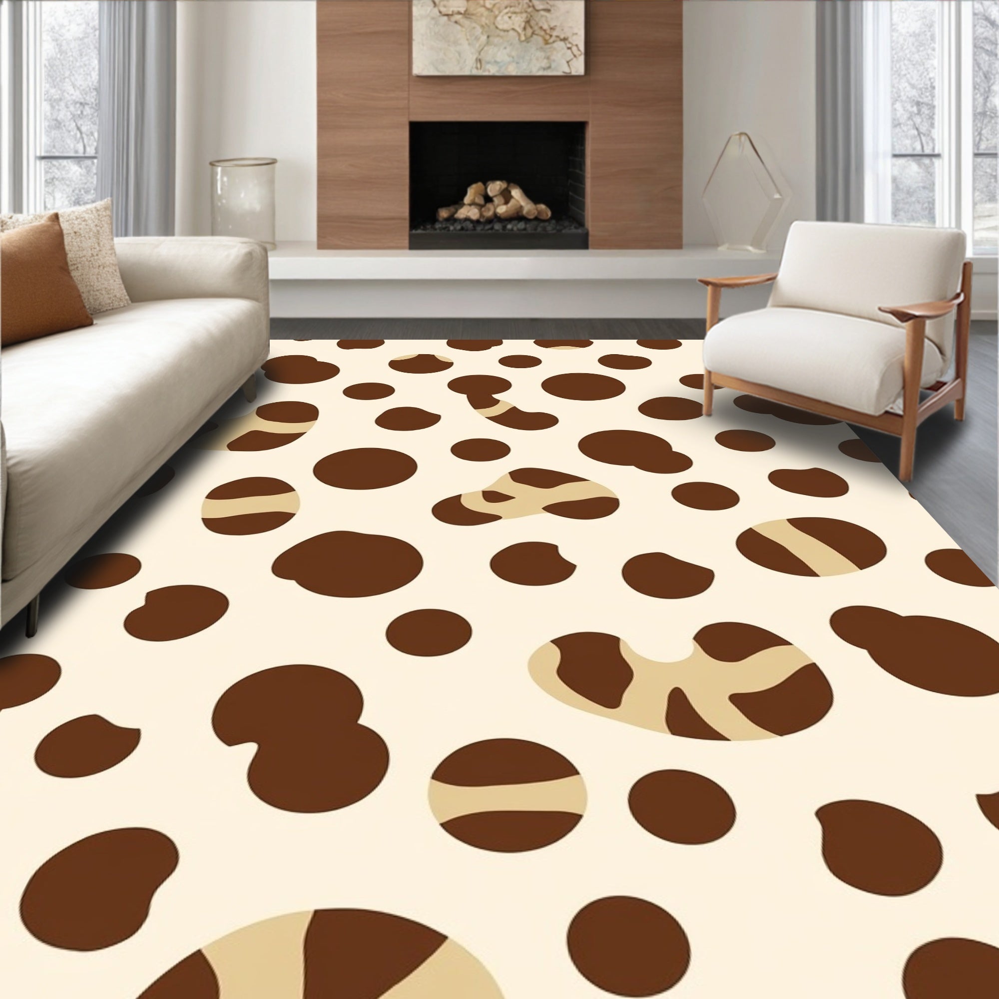 Brown Spot Pattern Beige Rug